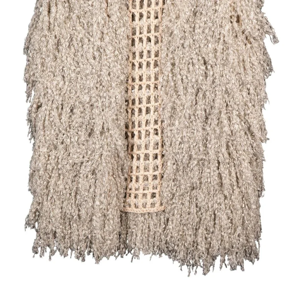 Rain Boho Shaggy Knit Open Vest L NEW Fringed Acrylic Crochet Lagenlook Long - Picture 3 of 6